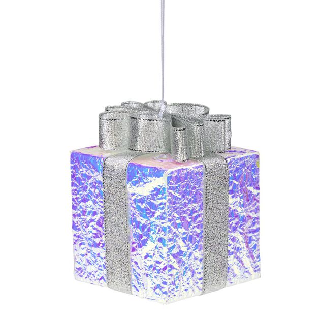 Décoration de Noël à suspendre cadeau iridescent 8x8xH11cm (3 modèles)