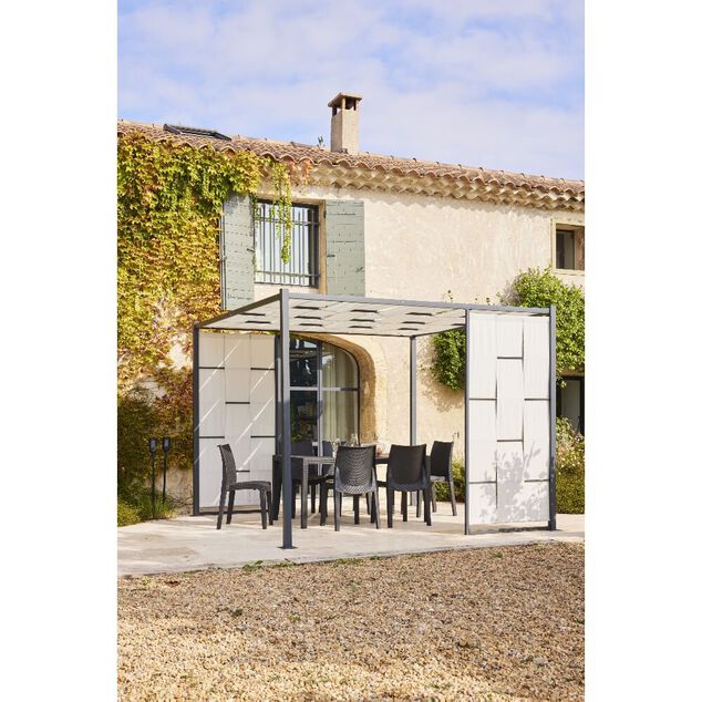 Tonnelle Osaka acier et polyester gris UPF50+ 300x300xH225cm 9m&sup2;