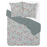 Parure de lit 2 personnes 240x220cm réversible motif floral vert et rose