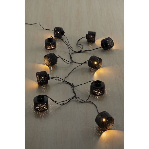 Guirlande solaire 10 mini abat-jours suspendus LED blanc chaud 5,6m