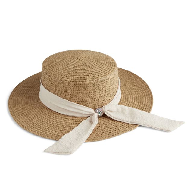 Chapeau de paille avec ruban beige &eacute;glantine