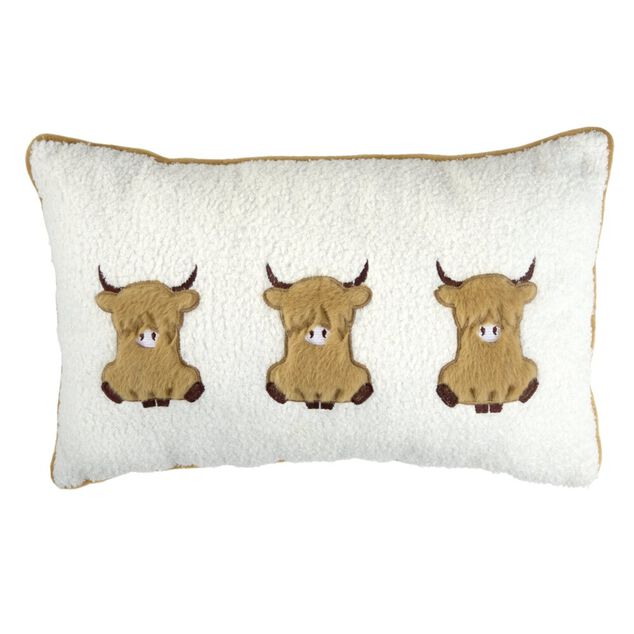 Coussin rectangulaire vache Highland fausse fourrure 50x30cm