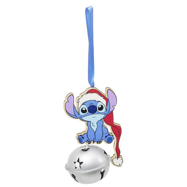 Grelot Disney Stitch bleu et gris &agrave; suspendre bois &Oslash;6xH11cm