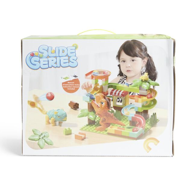 Jeu de construction bloc 78 pièces avec 2 dinosaures et billes