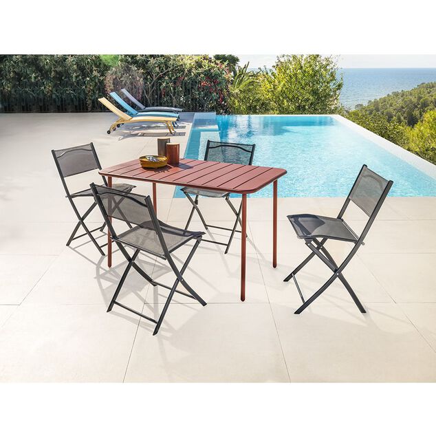 Table de jardin rectangulaire 6 personnes Fun m&eacute;tal Terracotta