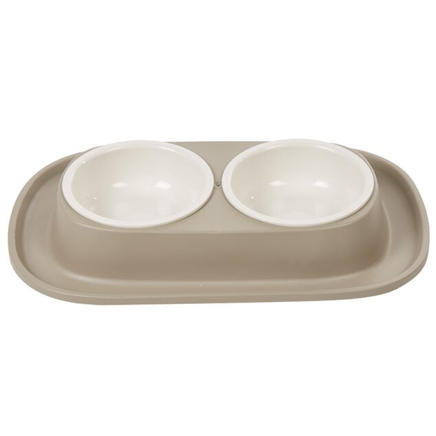 Gamelle double antid&eacute;rapante blanc taupe