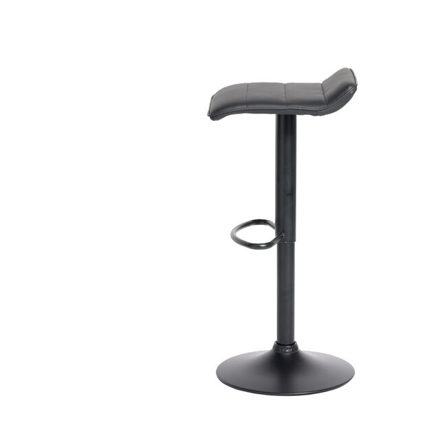 Tabouret de bar Majestik assise carr&eacute;e simili noir et pied m&eacute;tal r&eacute;glable H84cm