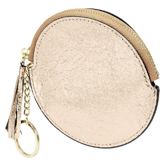 Porte monnaie rond simili avec fermeture pompon