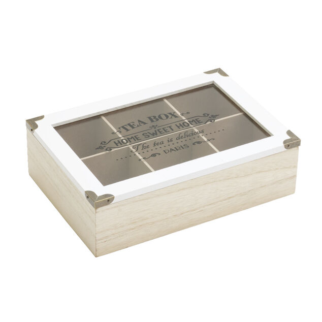 Boîte à thé en bois 6 compartiments 16,5x24cm