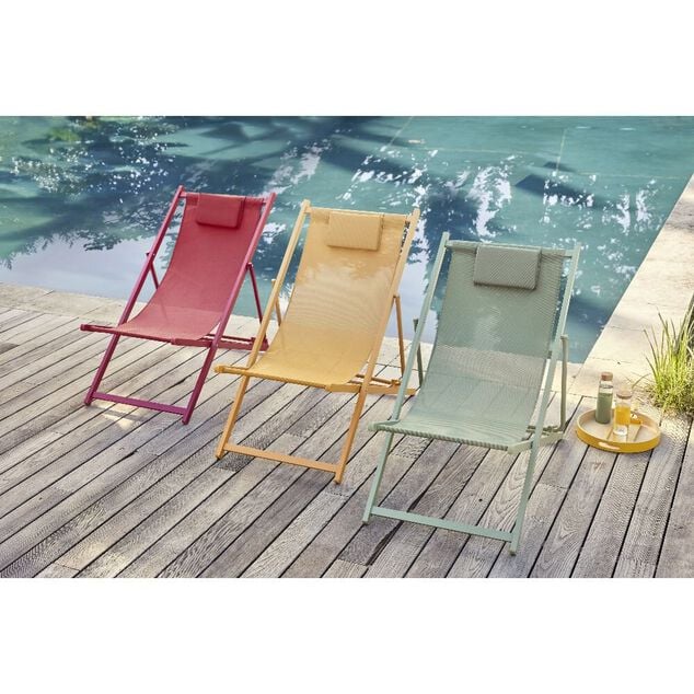 Chilienne Oxford pliante avec t&ecirc;ti&egrave;re textil&egrave;ne jaune 61x100xH92cm