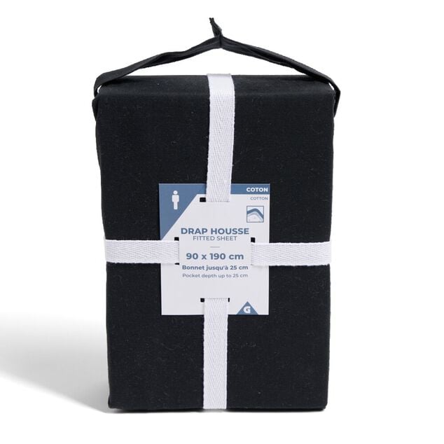Drap housse 90x190cm 100% coton noir