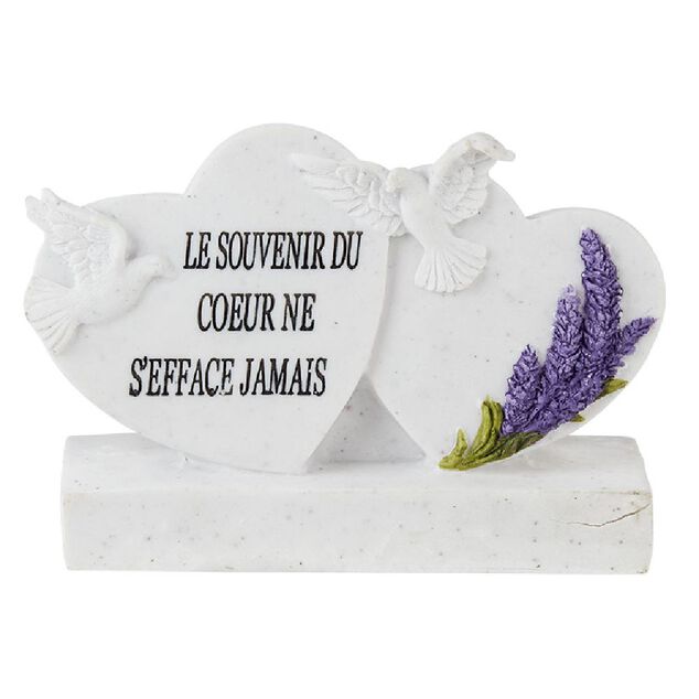 Coeur fun&eacute;raire x2 sur socle blanc motif lavande