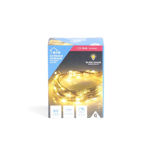 Guirlande fil en cuivre 80LED blanc chaud 7,9m