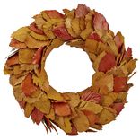 Couronne de Noël feuilles automnales séchées oranges Ø31cm