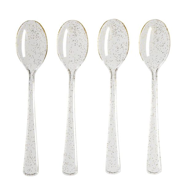 Cuillère plastique réutilisable x4 doré pailleté L17cm