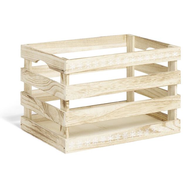 Cagette en bois motif flocon blanc 33x23xH21cm