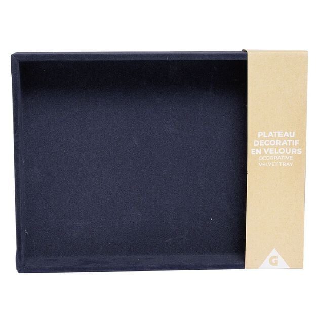 Plateau d&eacute;coratif en velours bleu