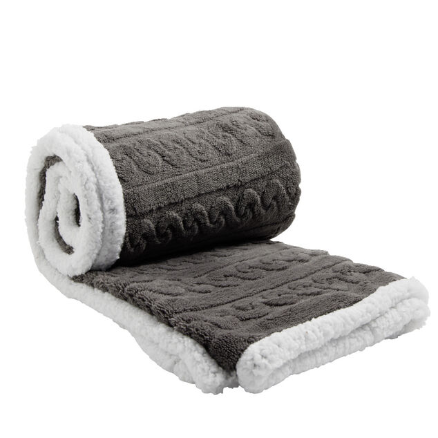 Plaid sherpa pilou pilou motif gris L130x160cm