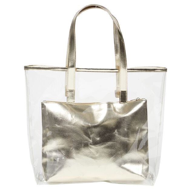 Sac de plage transparent avec pochette dor&eacute;