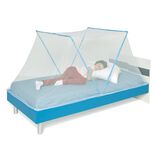 Moustiquaire d&ocirc;me pliable pour lit 1 place bleu et blanc