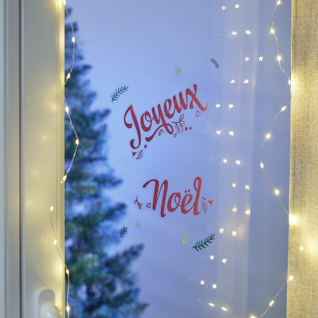 Décoration fenêtre électrostatique Joyeux Noël rouge et blanc L36xH11cm