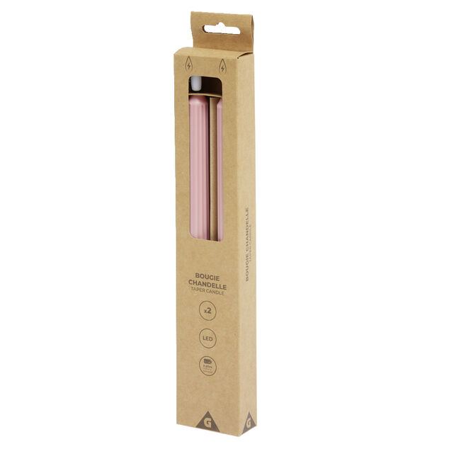 Lot de 2 bougies chandelles LED roses &Oslash;2,2xH22,5cm