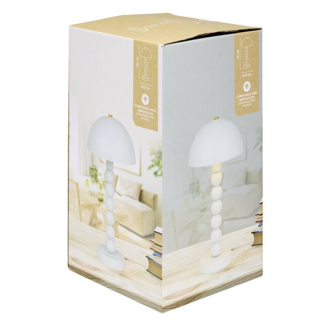 Lampe de table m&eacute;tal pied boules bois &Oslash;20xH38cm (2 mod&egrave;les blanc ou noir)