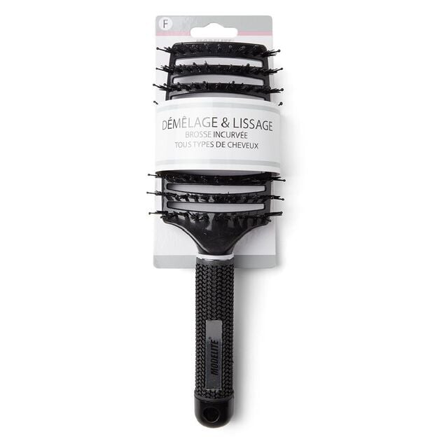 Brosse &agrave; cheveux incurv&eacute;e d&eacute;m&ecirc;lage et lissage PVC noir