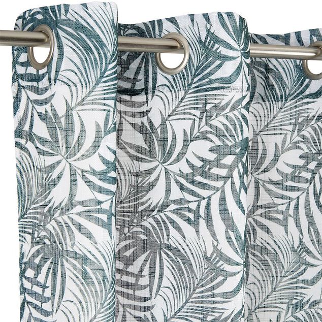 Voilage polyester 140x240cm imprim&eacute; feuillage blanc et vert