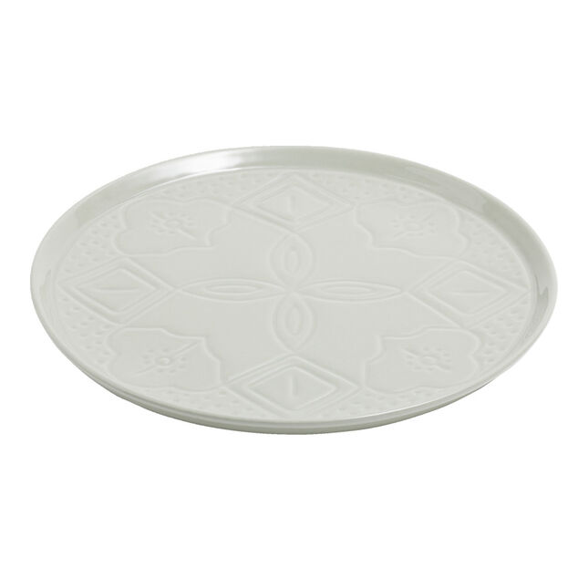 Assiette plate fa&iuml;ence unie verte avec motif relief &Oslash;27xH2cm
