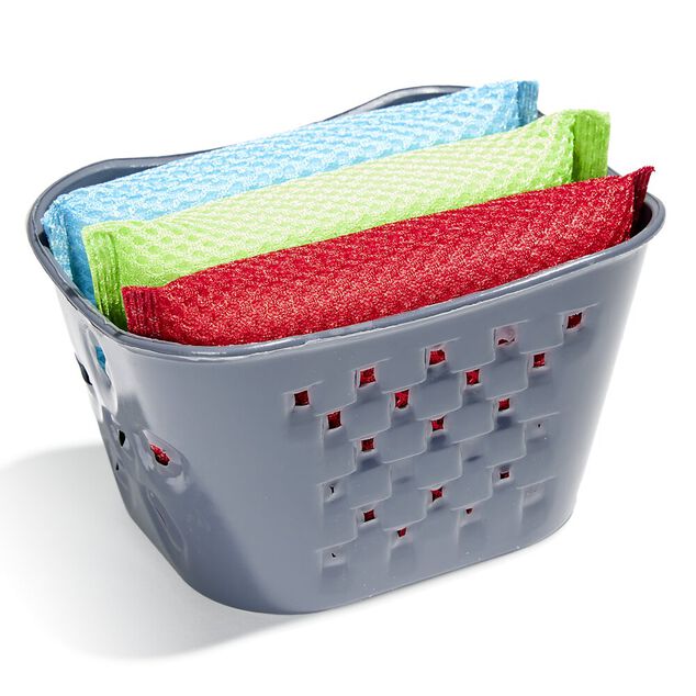 Set &eacute;ponge vaisselle x3 avec panier de rangement plastique gris