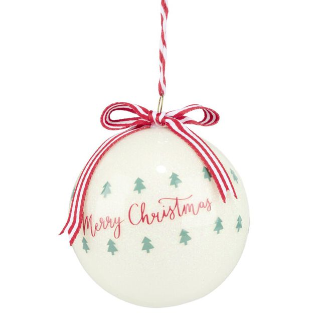 Boule de No&euml;l Merry Christmas avec noeud &Oslash;8cm (2 mod&egrave;les)