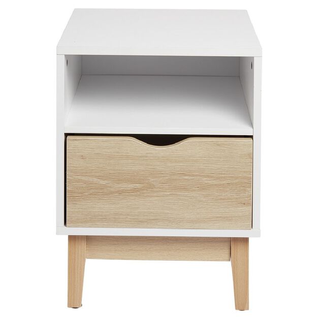 Table de chevet Lida 1 tiroir 1 niche pieds en pin blanc et naturel