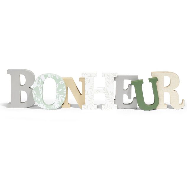 D&eacute;coration mot BONHEUR en bois L49xH14cm