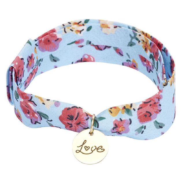 Bracelet ajustable en tissu motif floral avec pendentif Love L19cm