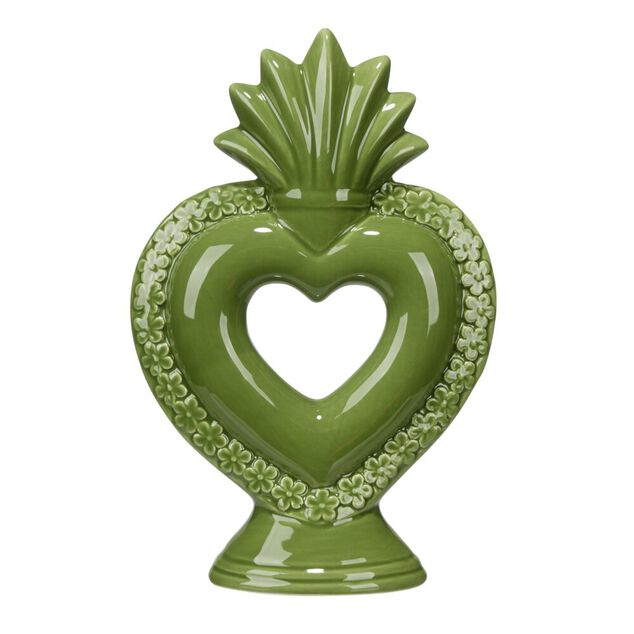 D&eacute;coration &agrave; poser gr&egrave;s coeur 13,5xH20,5cm (2 mod&egrave;les violet ou vert)