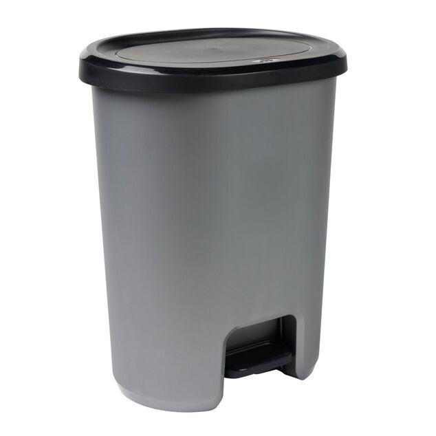 Poubelle &agrave; p&eacute;dale 27L plastique noir et gris clair 37x30xH46cm