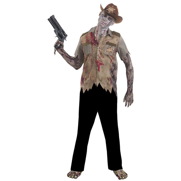 D&eacute;guisement adulte Halloween sheriff zombie tshirt et chapeau Taille S
