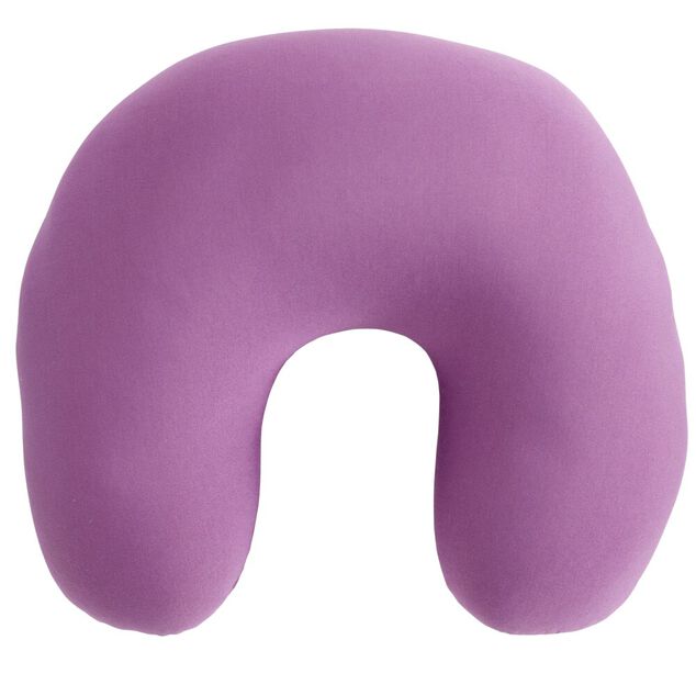 Coussin de voyage microbilles support nuque ergonomique rose 28x28cm