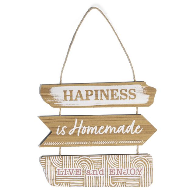 Décoration à suspendre panneaux en bois Happiness H53,5cm