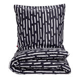 Parure de lit 1 personne 140x200 r&eacute;versible polyester imprim&eacute; noir et blanc