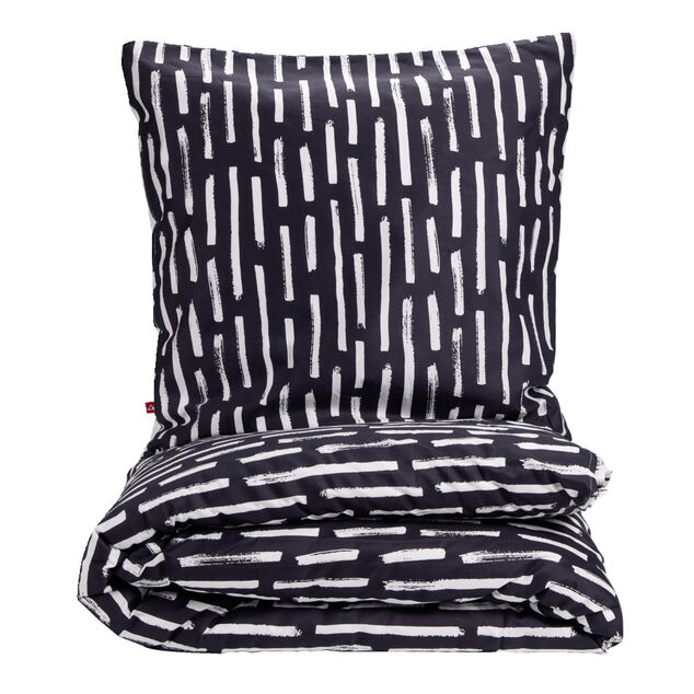 Parure de lit 1 personne 140x200 r&eacute;versible polyester imprim&eacute; noir et blanc