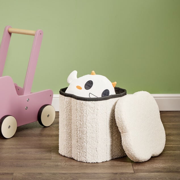 Pouf de rangement 8,8L laine bouclée beige 25x25xH26,5cm