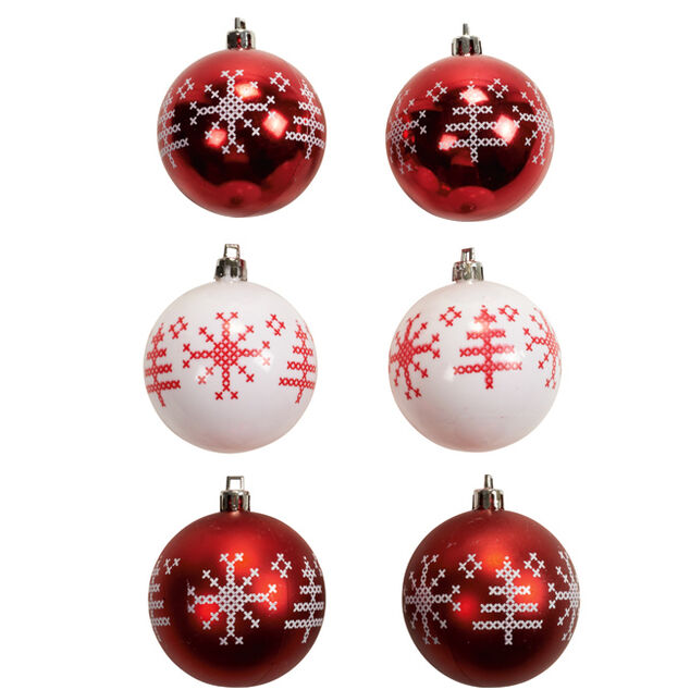 Boule de No&euml;l rouge blanche x6
