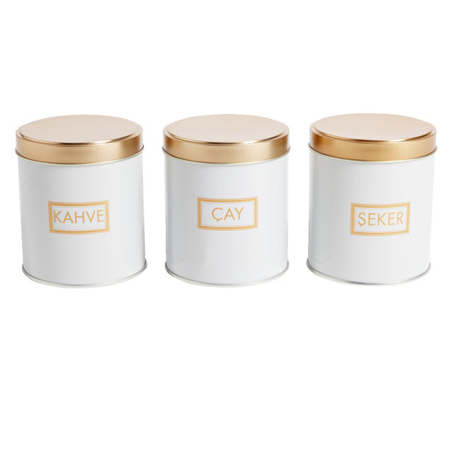 Lot de 3 pots &agrave; &eacute;pices acier blanc et dor&eacute; &Oslash;9,9xH11,4cm