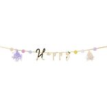 Guirlande anniversaire Happy Birthday aluminium th&egrave;me f&eacute;e licorne 2m