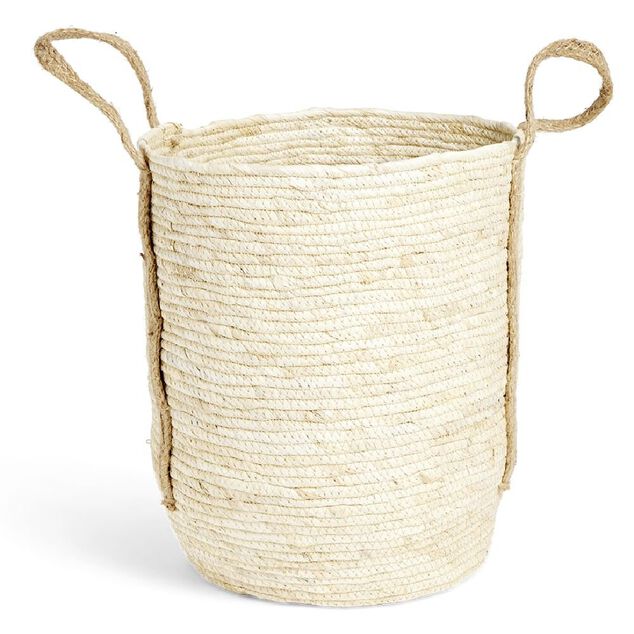 Panier &agrave; linge ronde 43L fibre de ma&iuml;s beige &Oslash;36xH40cm