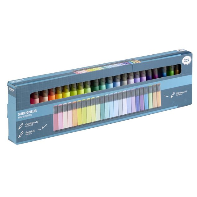Surligneur x24 classique et pastel corps m&eacute;tallique L13cm