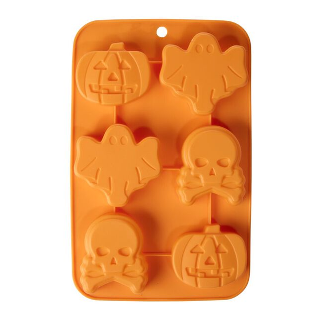 Moule &agrave; g&acirc;teau Halloween x6 silicone orange 18x27cm