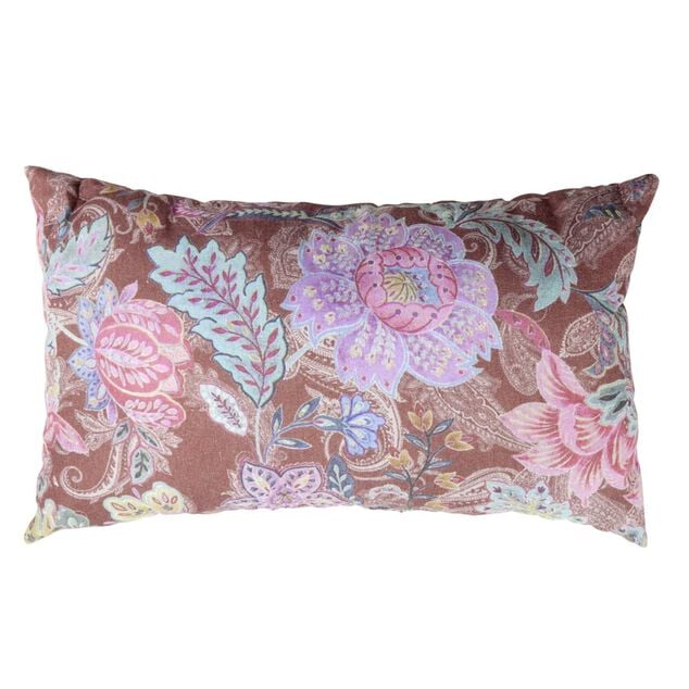 Coussin rectangulaire motif v&eacute;g&eacute;tal Indie effet toile de jute 30x50cm (2 mod&egrave;les)
